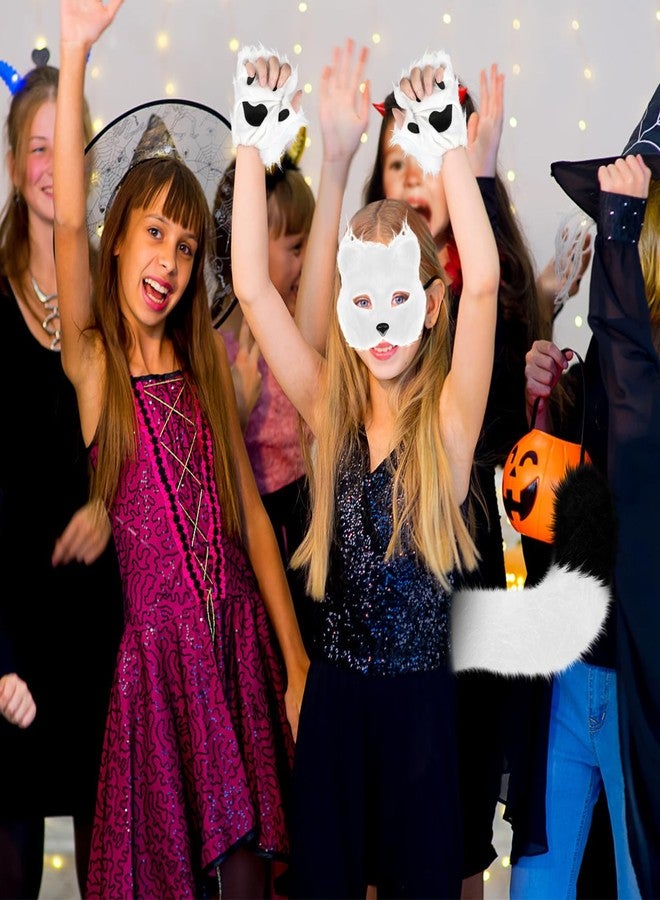 XEPST Furry Fox Wolf Cosplay Set with Mask Tail Paw Gloves, Animal Cosplay Costume Kit for Anime Fancy Dress Accessories Halloween Christmas Dress Up Carnival Role Play Party Supplies, White - Image 4